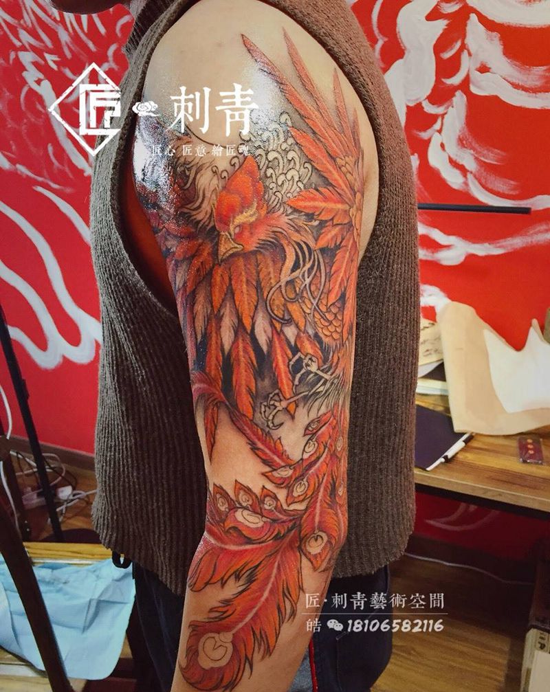 鳳凰上色70%纹身图片