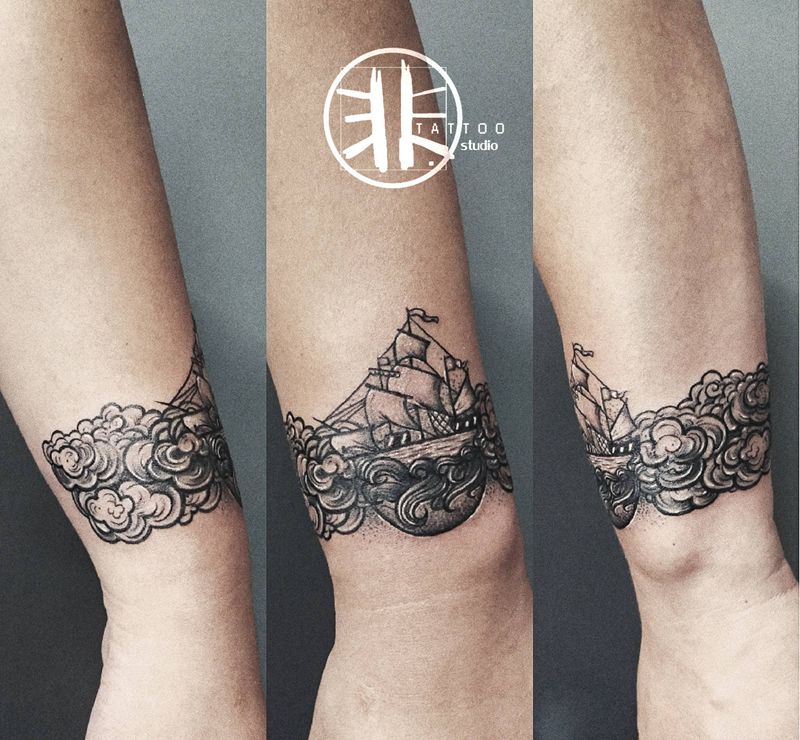 遮盖旧纹身纹身图片_手臂Old School点刺手环纹身图案