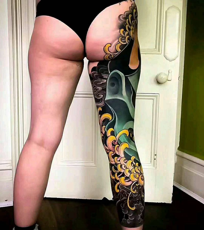 花腿纹身纹身图片_腿部手部传统纹身图案