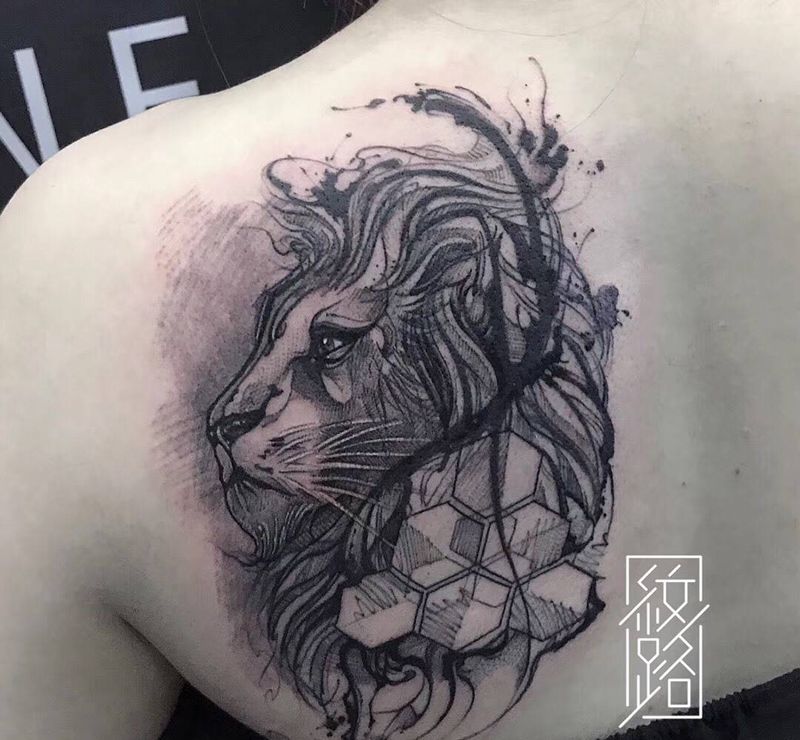 暗黑狮子纹身图片
