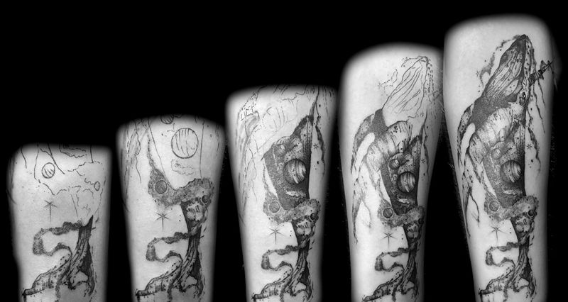 鲲纹身图片_手臂暗黑纹身图案