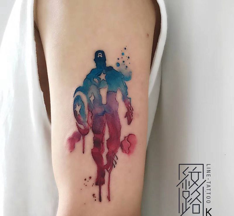 美国队长纹身图片_手臂水彩美国队长复仇者联盟纹身图案