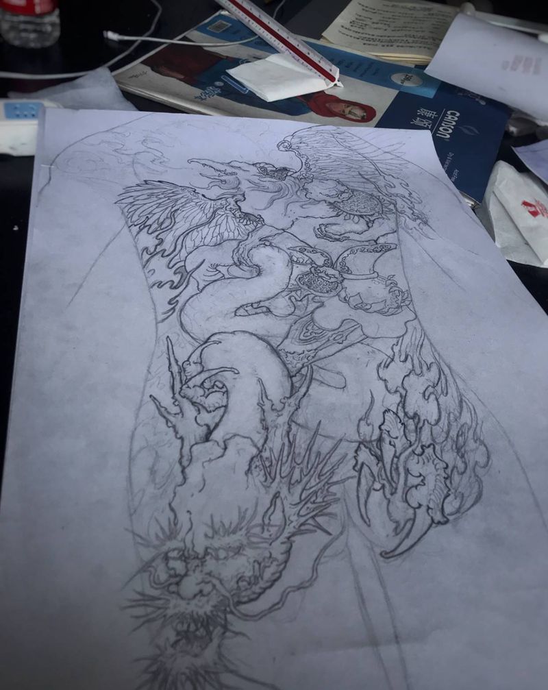 扶摇大鹏纹身图片_背部新传统纹身图案