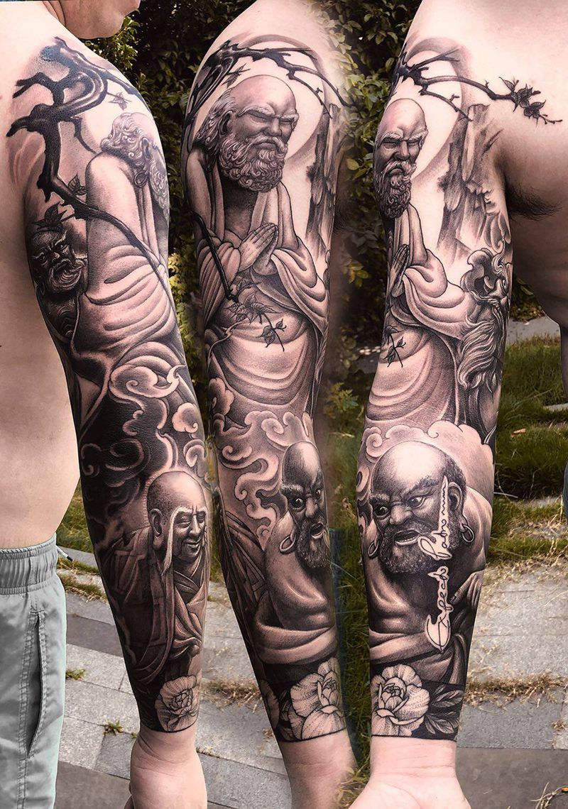 达摩罗汉纹身图片_手臂手部新传统纹身图案
