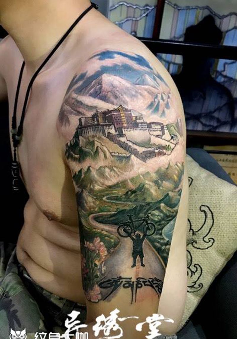 骑行去拉萨纹身图片