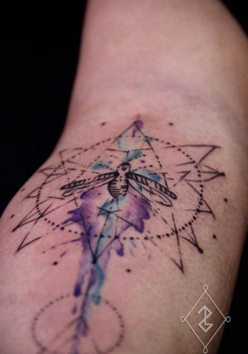 几何水彩纹身图片_成品手臂清新国画几何植物动物水墨风格纹身图案