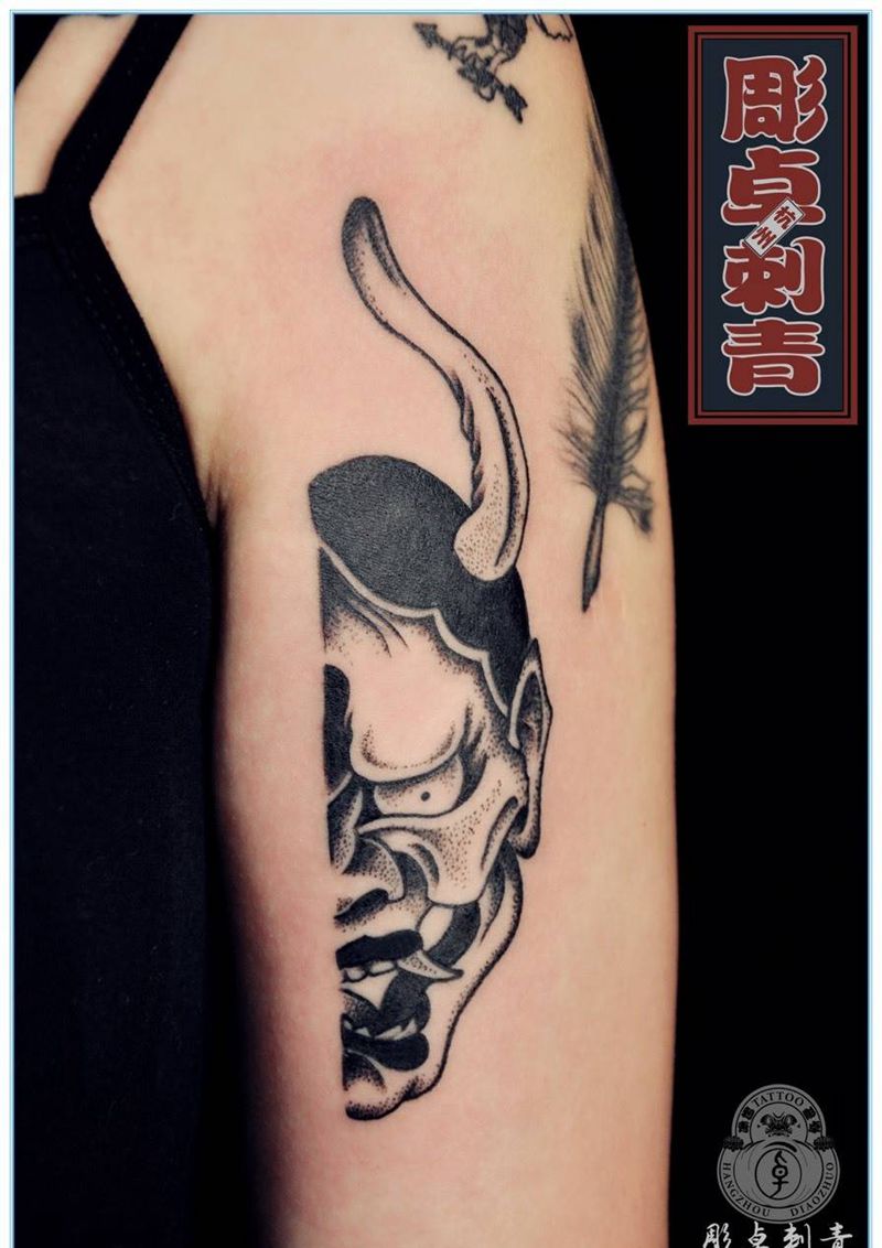点刺般若纹身图片_成品手臂欧美清新传统鬼神般若纹身图案