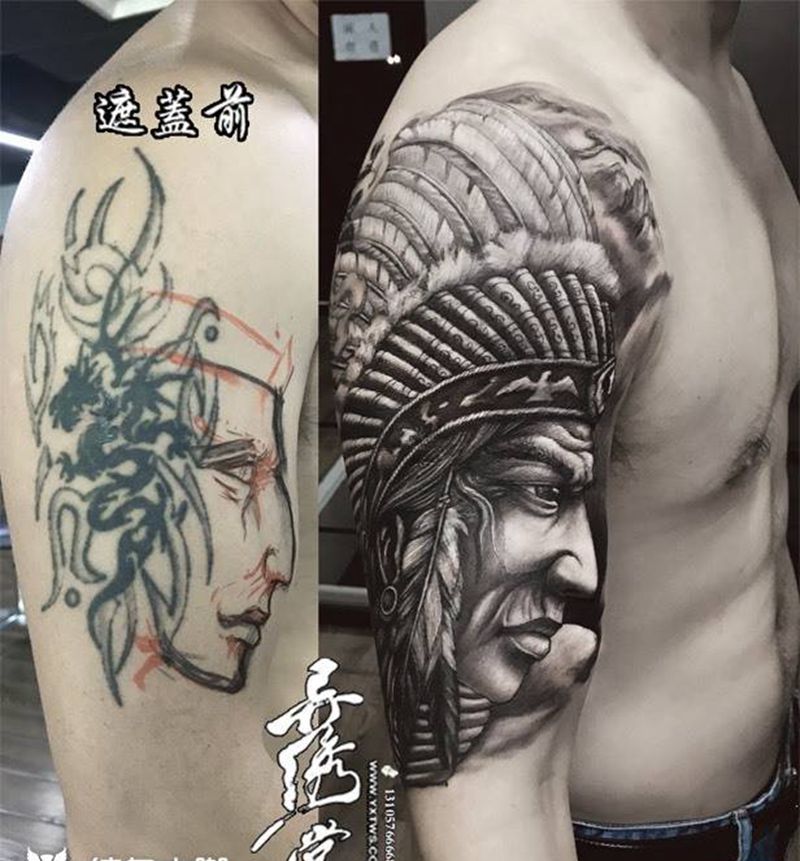 遮盖纹身纹身图片_肩部手臂新传统纹身图案