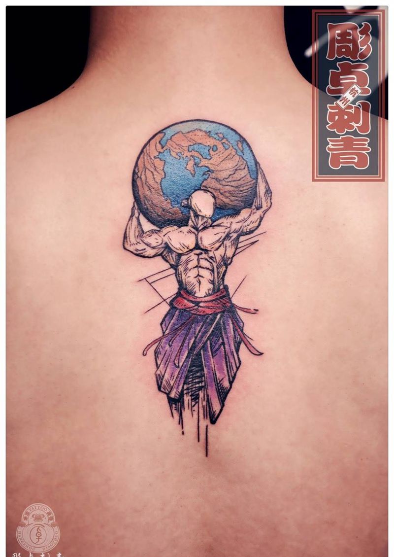 后颈纹身纹身图片_成品颈部背部清新欧美几何人物school纹身图案