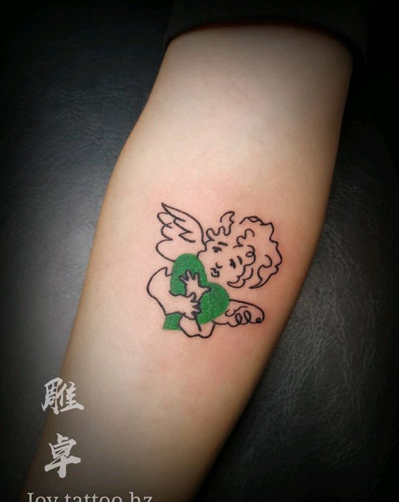 受伤天使纹身图片_手臂Old School天使纹身图案