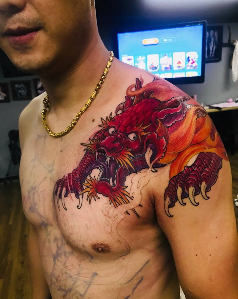 麒麟纹身图片_贴纸胸部颈部手部脚部背部腿部欧美原创纹身图案