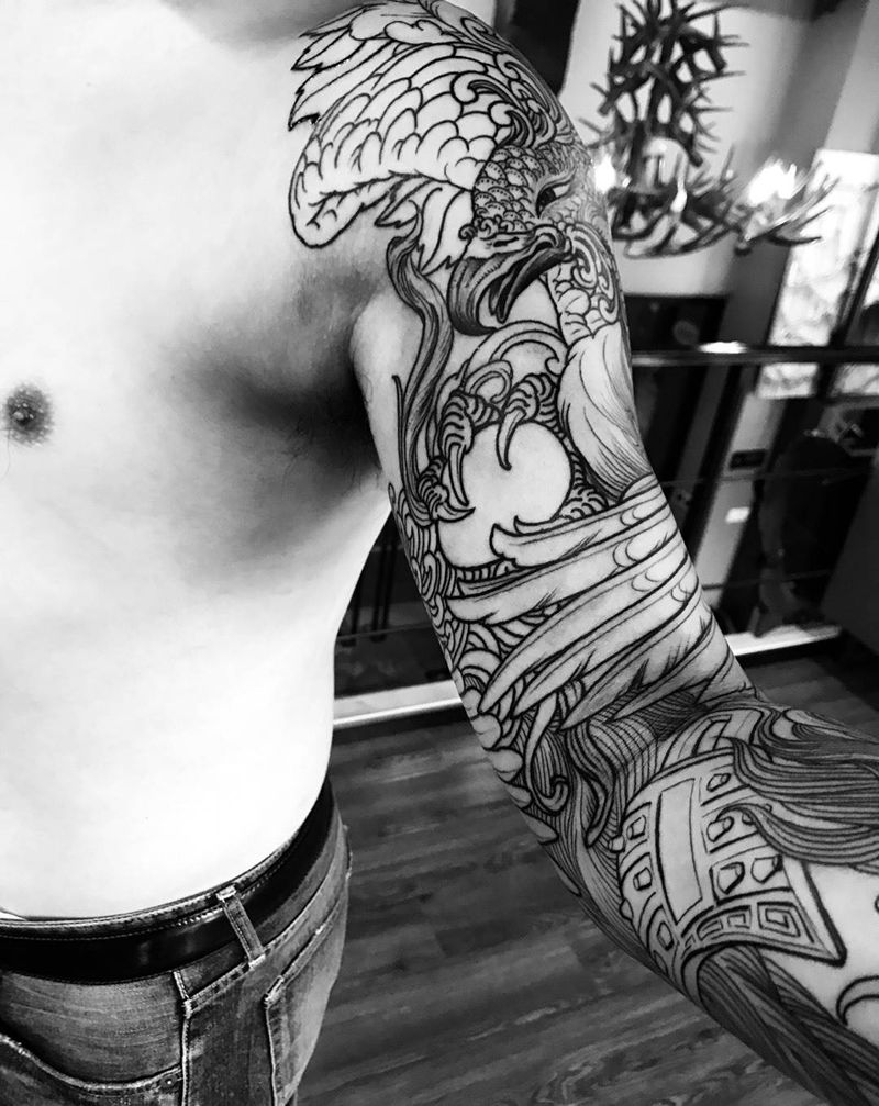 凤凰花臂纹身图片_肩部脚部传统欧美写实背部腹部胸部插画腰部纹身图案