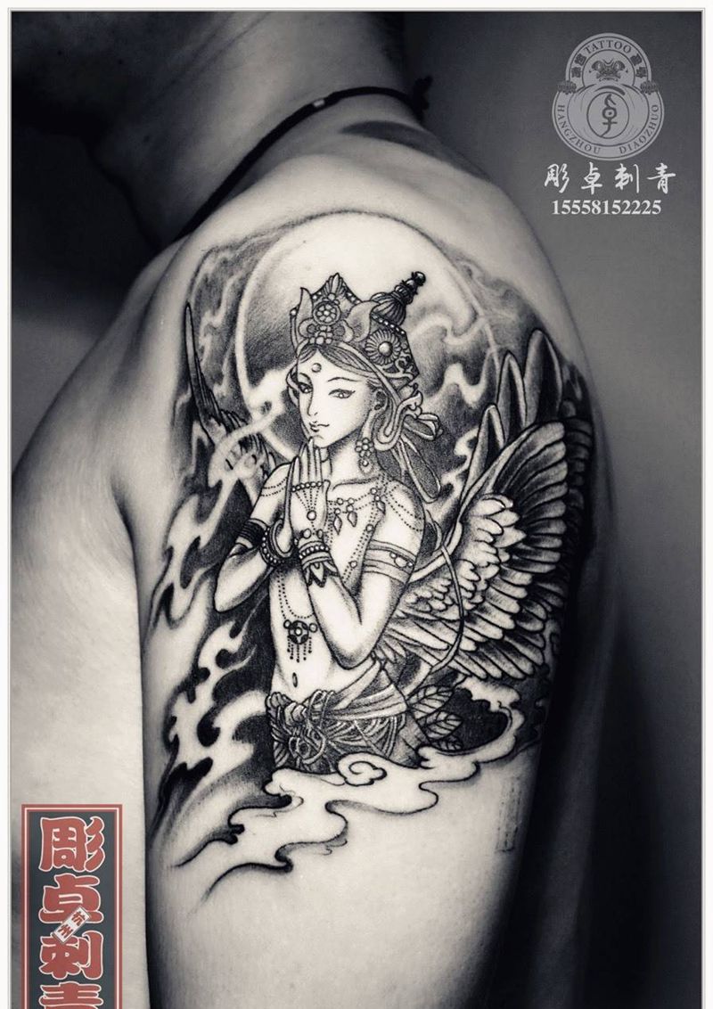 定制佛像纹身图片_成品手臂传统人物鬼神宗教佛像杭州纹身图案