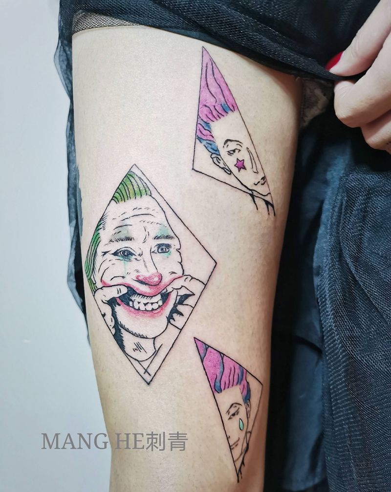 西索与小丑纹身图片_腿部水彩动漫西索纹身图案