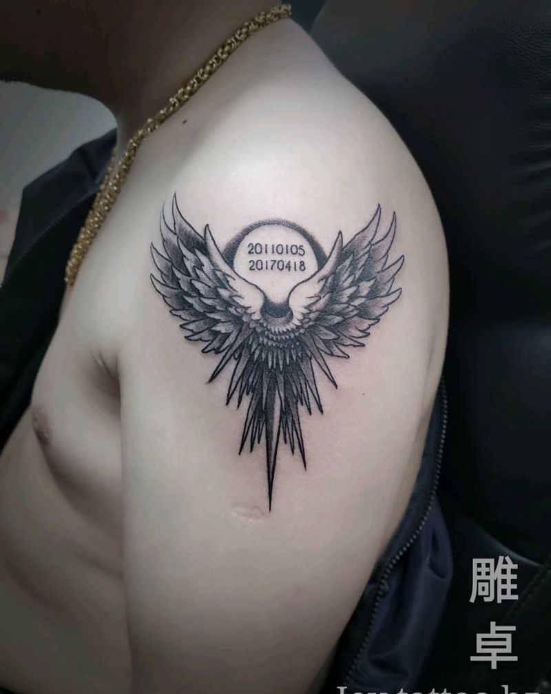 翅膀生日纹身图片_手臂欧美写实New School翅膀纹身图案