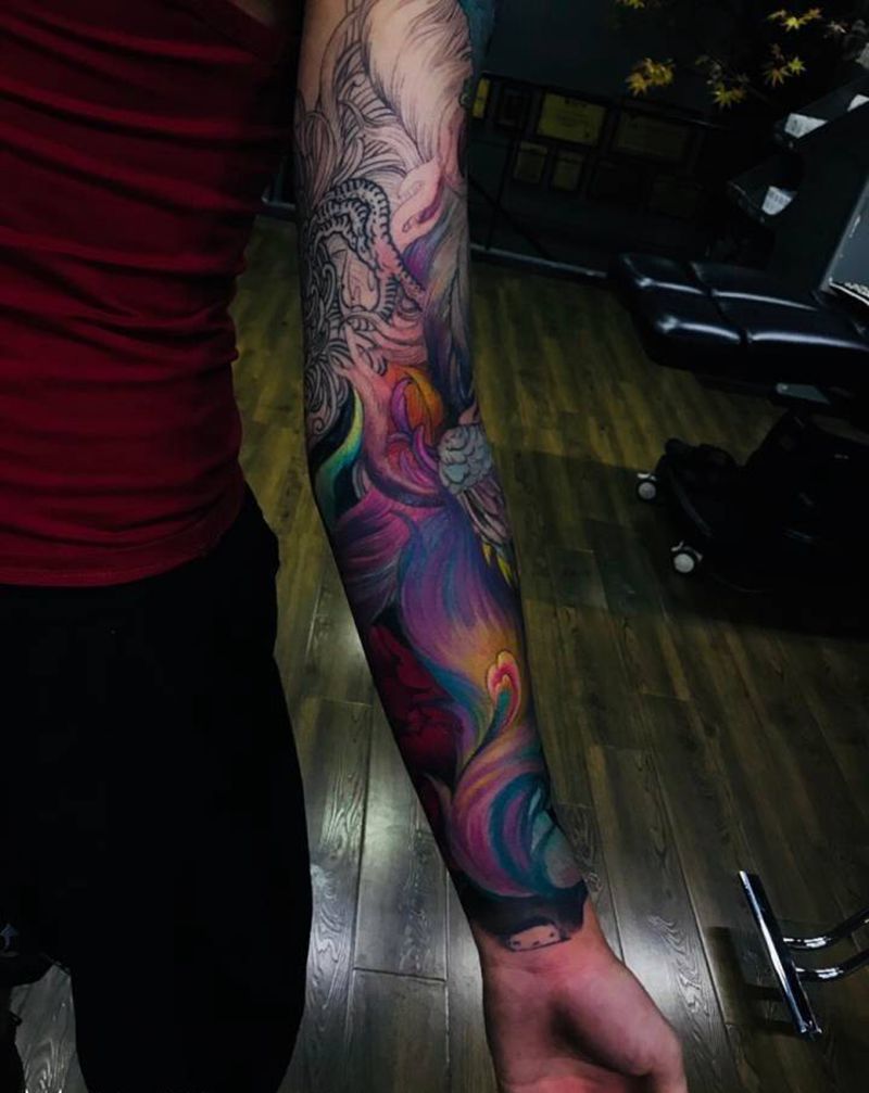 凤凰花臂纹身图片_背部静物鬼神臀部腰部腿部贴纸腹部纹身图案