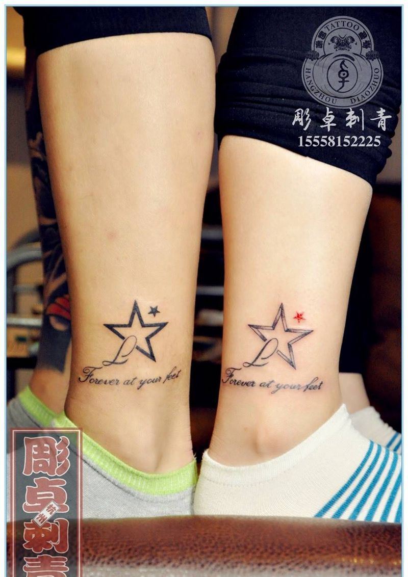 情侣·印记纹身图片_成品脚部清新几何字符情侣五角星杭州纹身图案