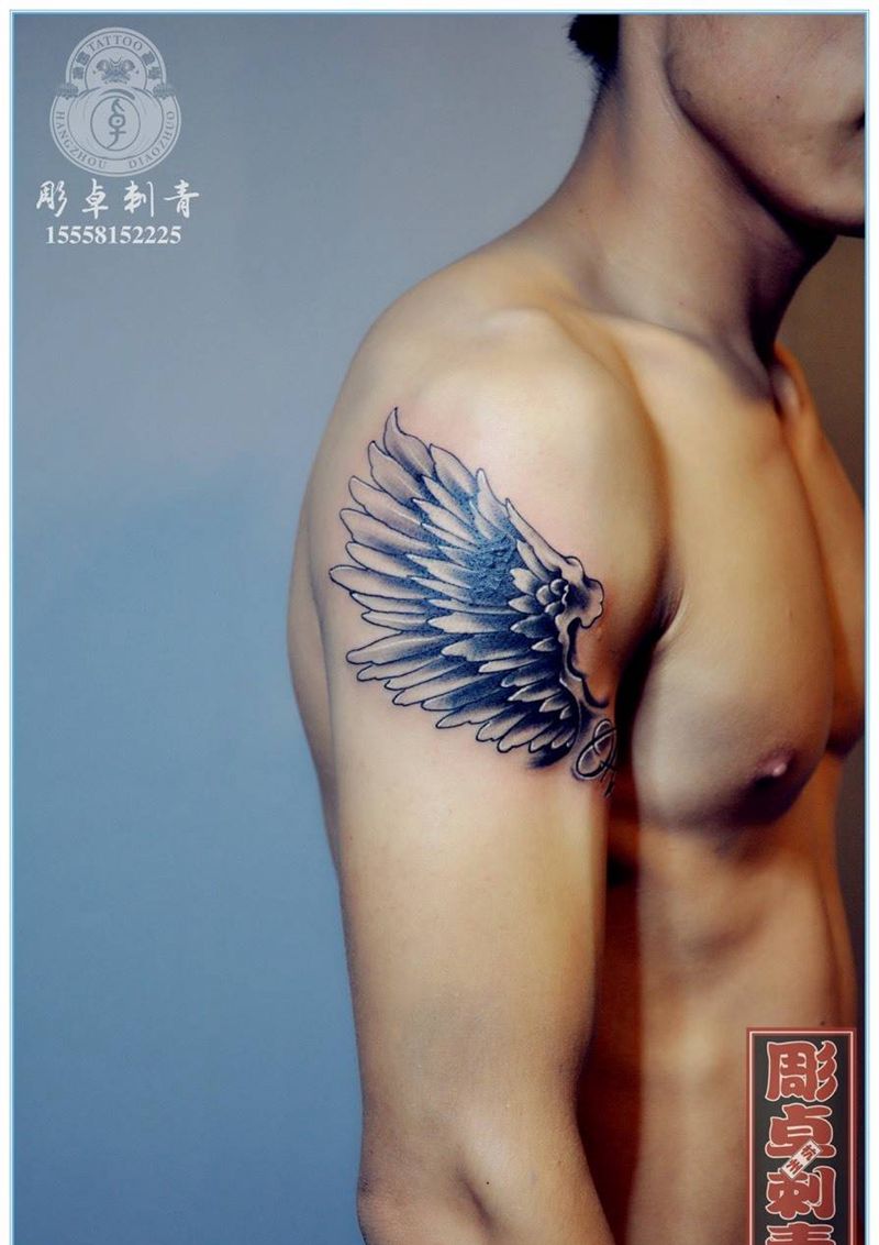 翅膀旧图遮盖纹身图片_成品手臂欧美动物翅膀遮盖杭州纹身图案