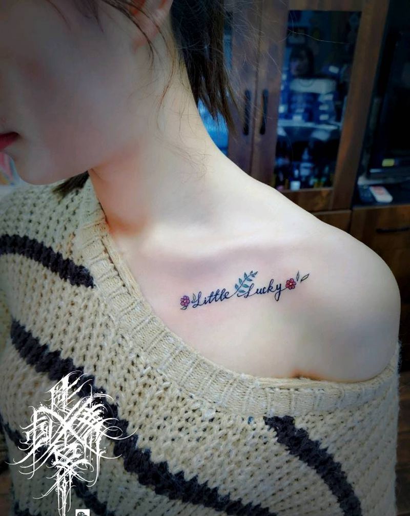 锁骨修改添加纹身图片_胸部肩部几何花体字锁骨小清新纹身图案