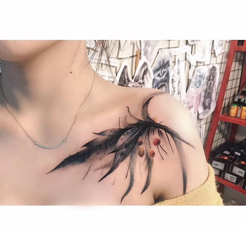 水墨遮盖纹身图片