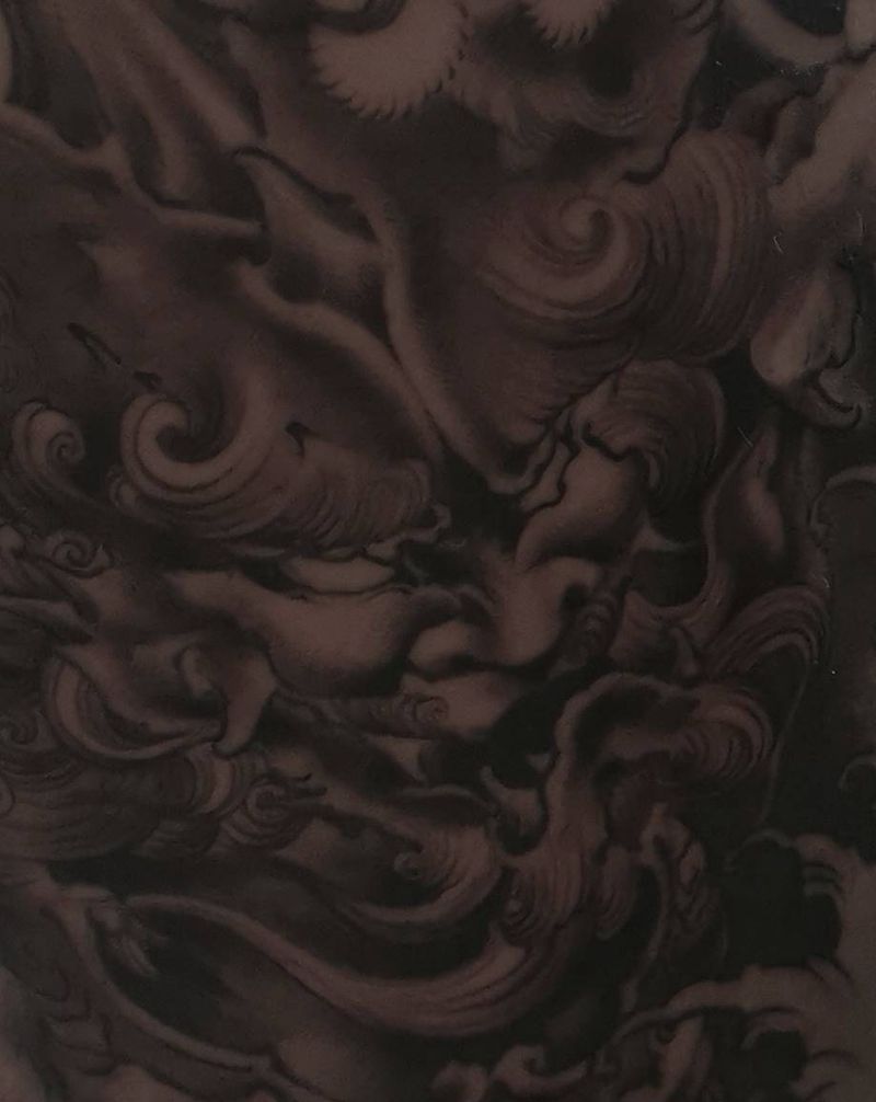 唐狮纹身图片_腿部新传统纹身图案