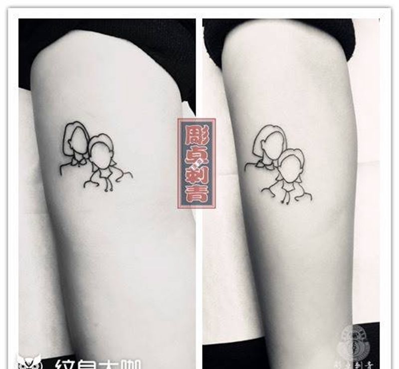 简笔画小姐妹纹身图片_成品手臂清新人物简笔画纹身图案