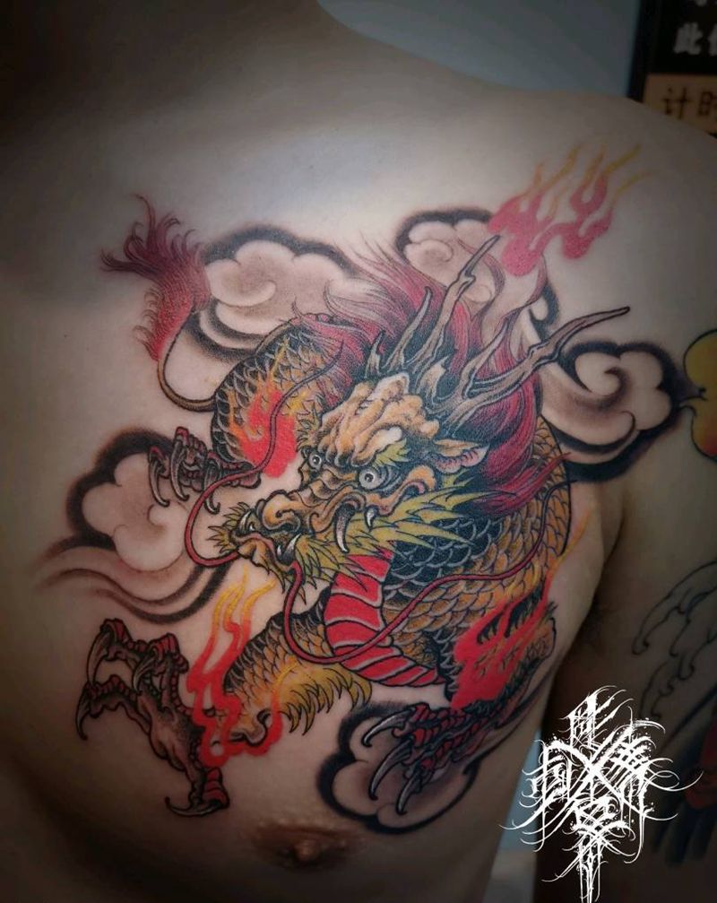 麒麟纹身图片_胸部新传统麒麟纹身图案