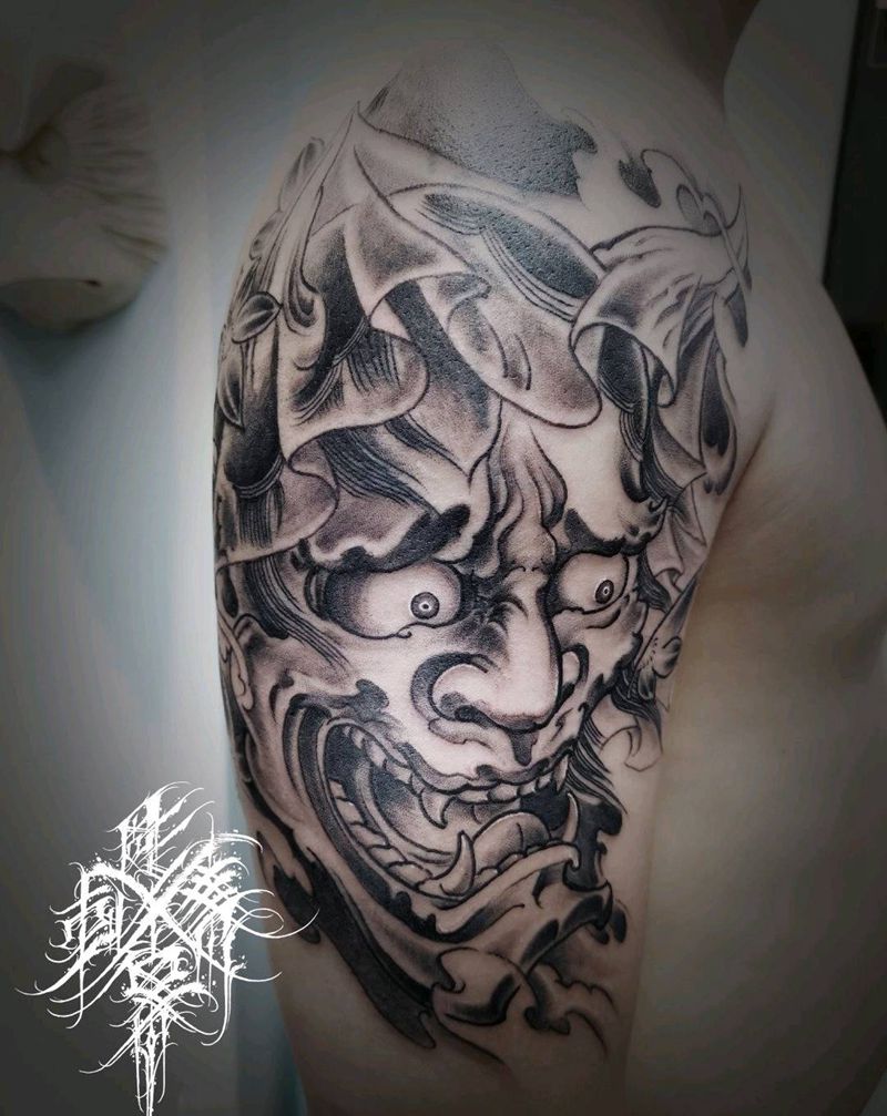 般若遮盖纹身图片_手臂新传统般若纹身图案