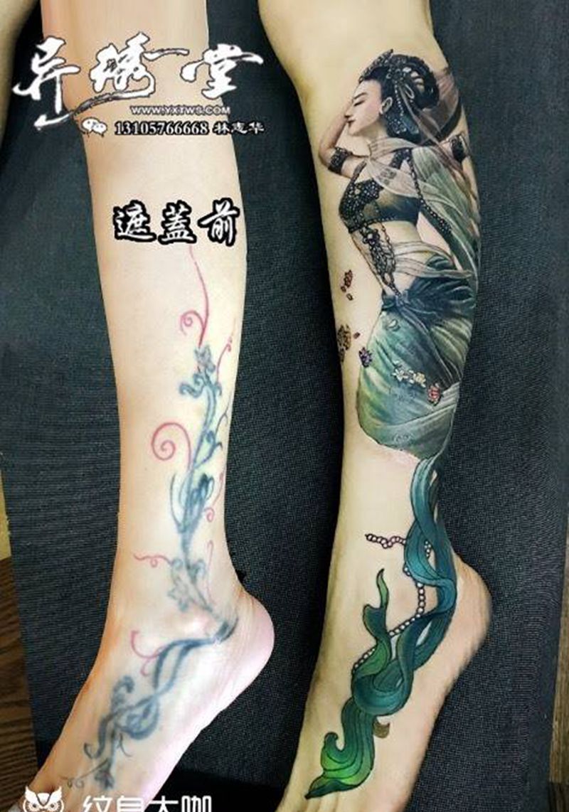 敦煌飞天纹身图片_胸部臀部传统肩部背部腰部颈部肖像写实欧美纹身图案