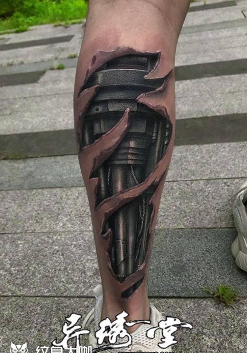 机械小腿纹身图片_成品手稿插画传统清新植物习俗臀部腹部背部纹身图案