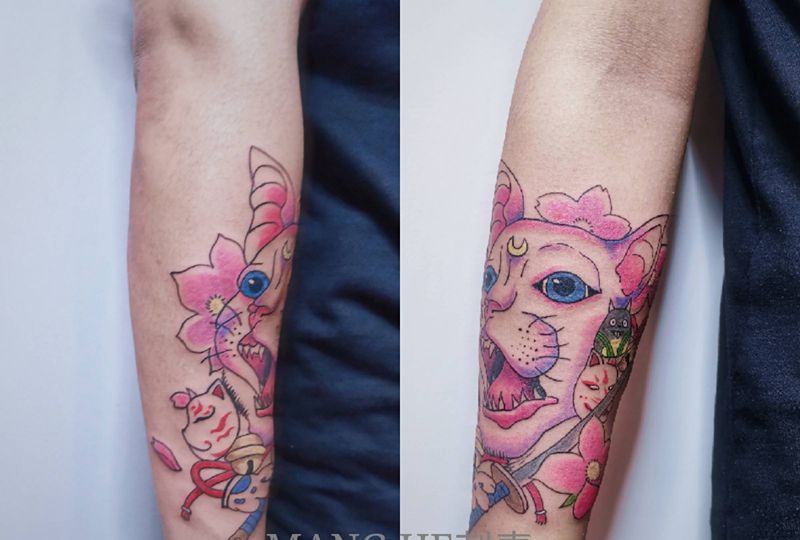 小怪兽纹身图片_手臂New School水彩纹身图案