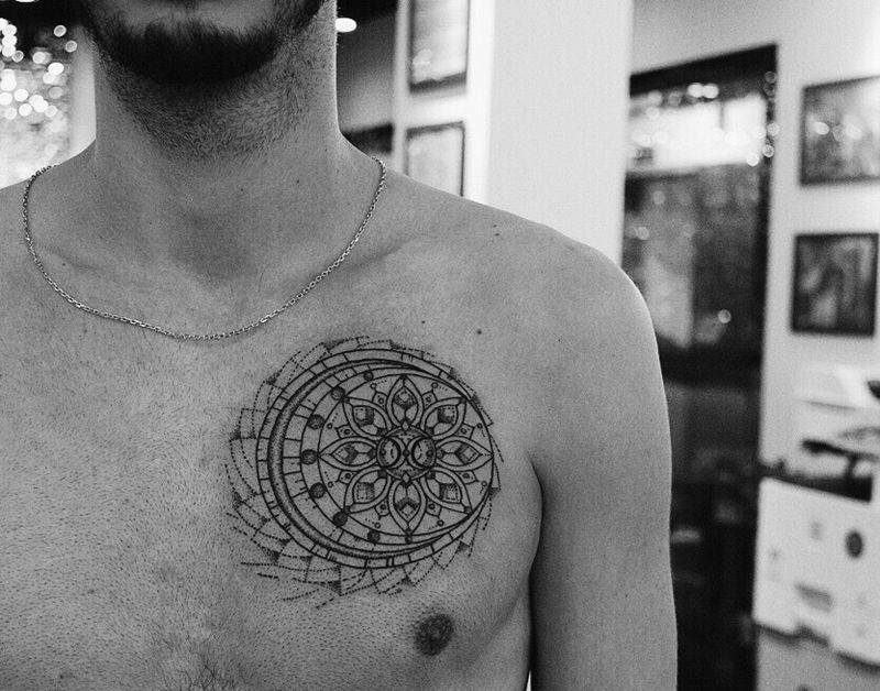 抽象几何纹身图片_成品胸部清新几何几何抽象纹身图案