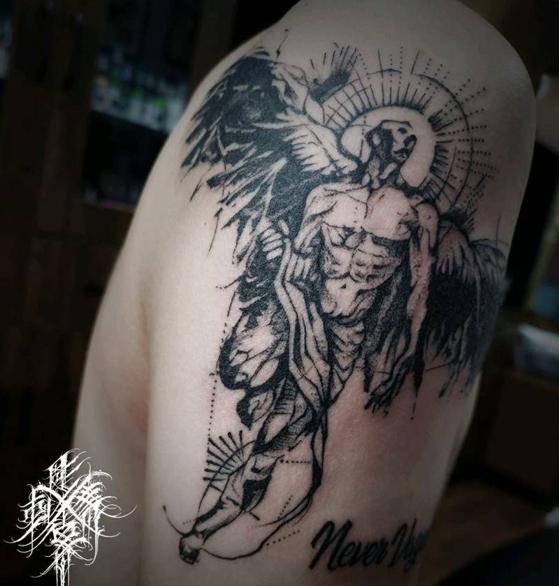 素描风纹身图片_手臂几何New School素描纹身图案