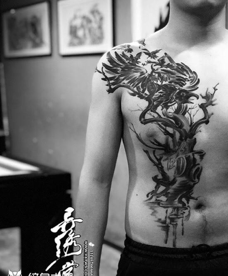 树 乌鸦纹身图片