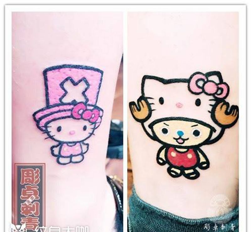 hellokitty情侣纹身纹身图片_成品腿部清新情侣卡通纹身图案