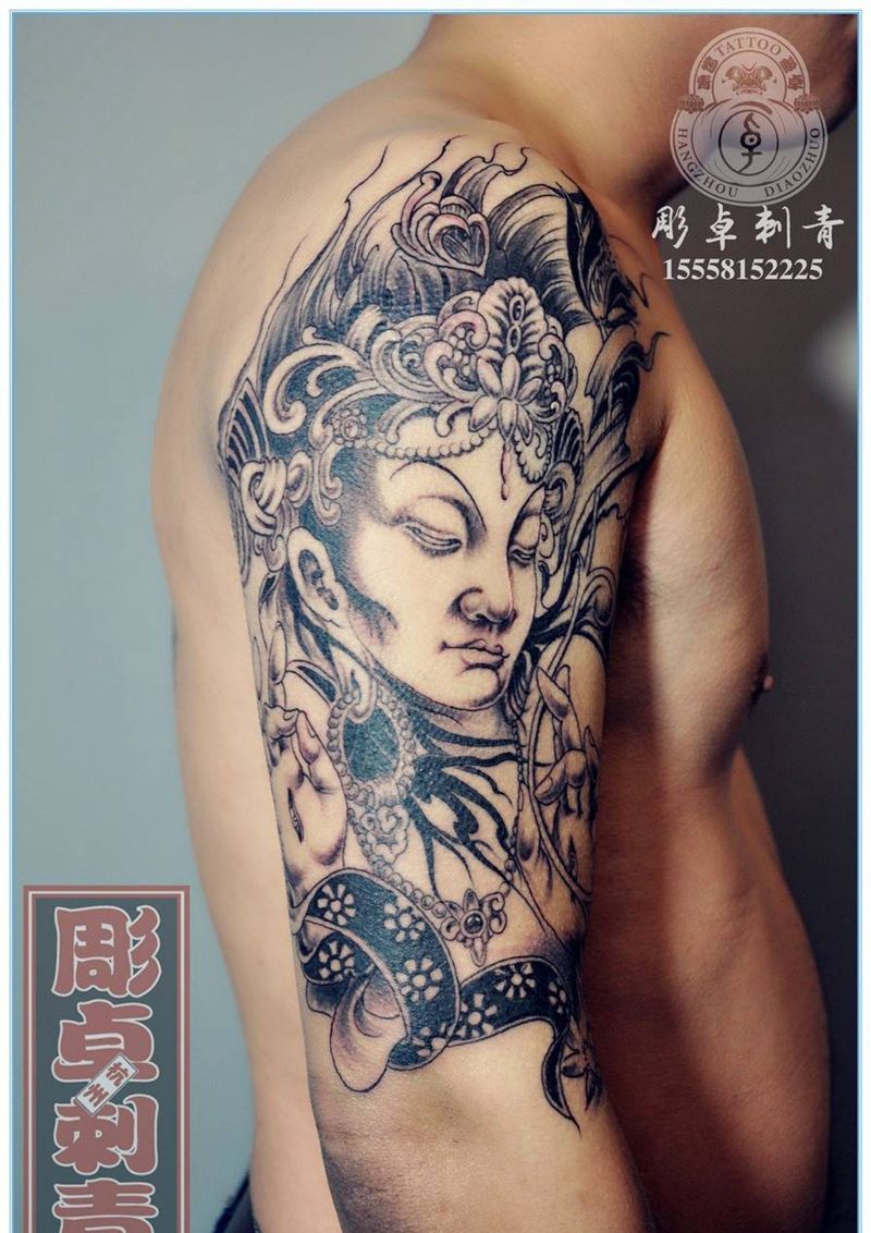 大臂度母纹身图片_成品手臂传统宗教度母神佛杭州纹身图案