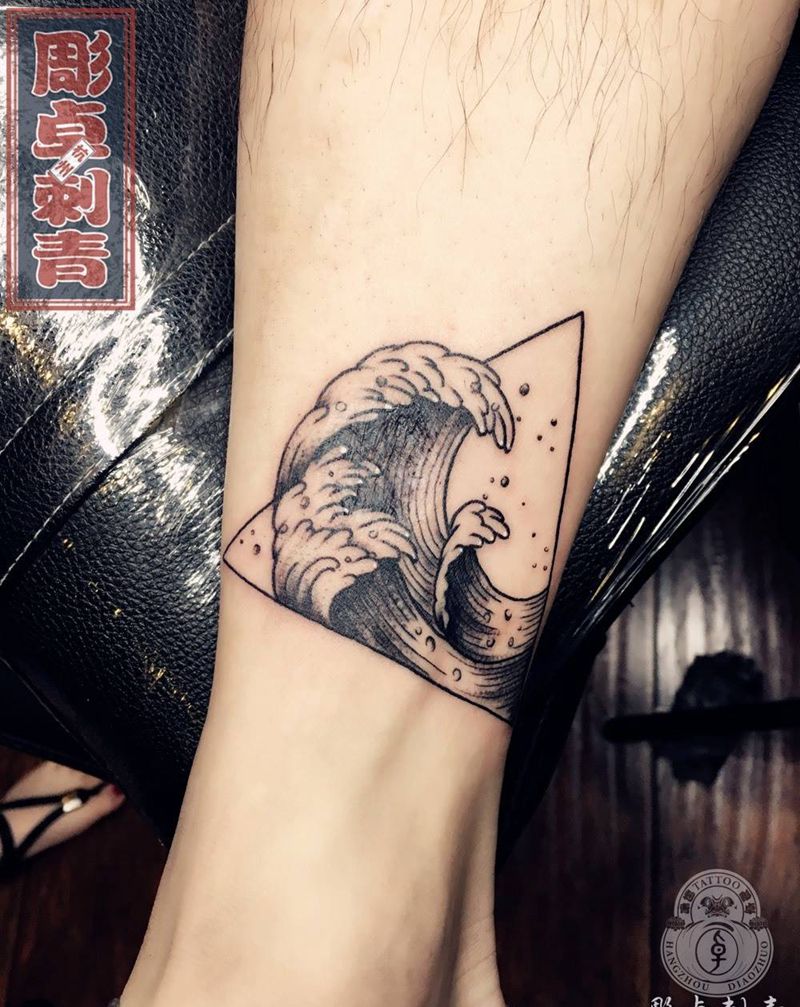 几何浪盖疤纹身图片_成品脚部清新几何杭州遮盖浪纹身图案