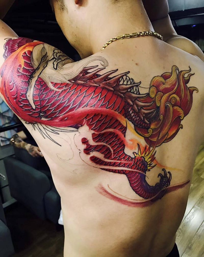 火麒麟纹身图片_成品手稿插画原创鬼神动物国画欧美传统肖像纹身图案