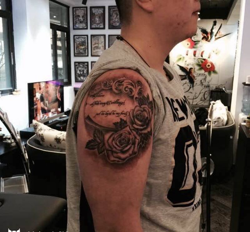 信笺纹身纹身图片_手臂欧美写实欧美素描纹身图案