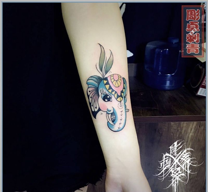 彫卓小乔作品纹身图片_成品手臂清新动物象卡通纹身图案