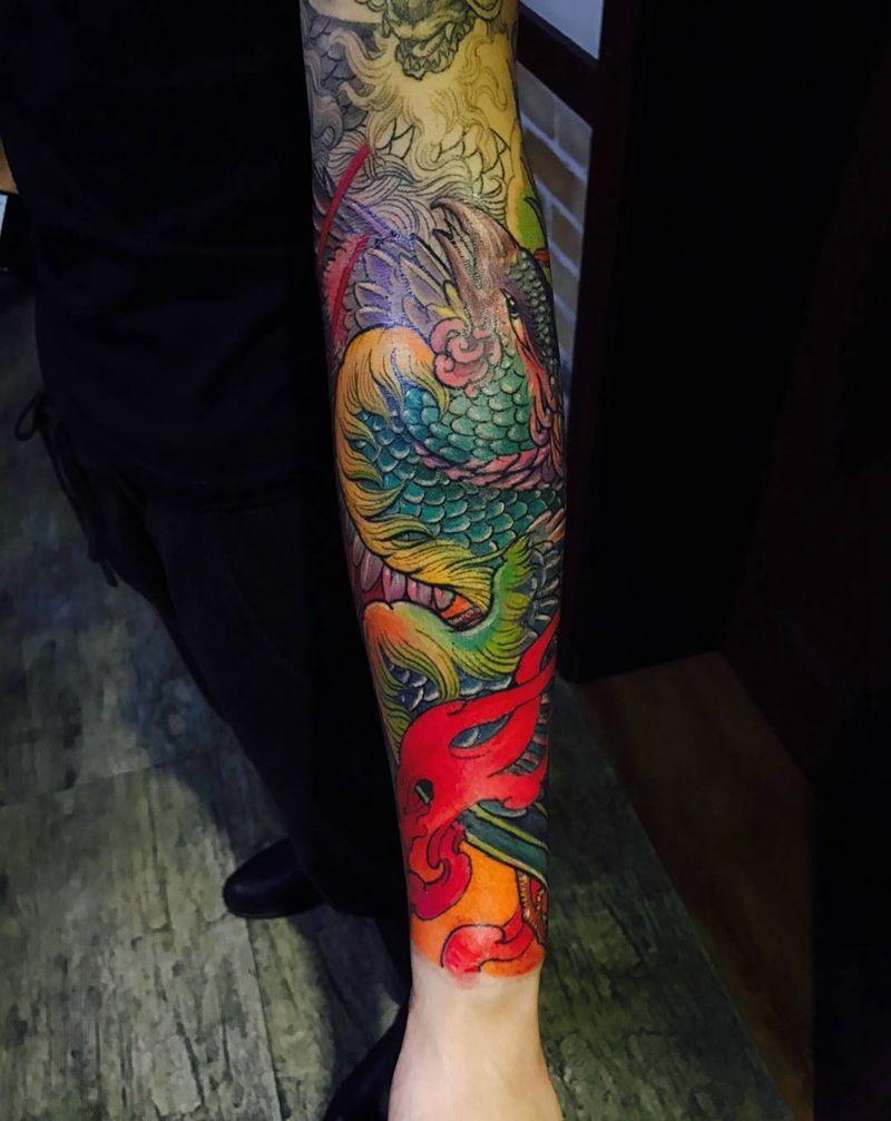 凤凰花臂纹身图片_成品手臂传统动物原创纹身图案