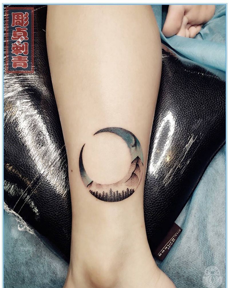 脚踝小清新纹身图片_成品腿部脚部清新静物几何纹身图案