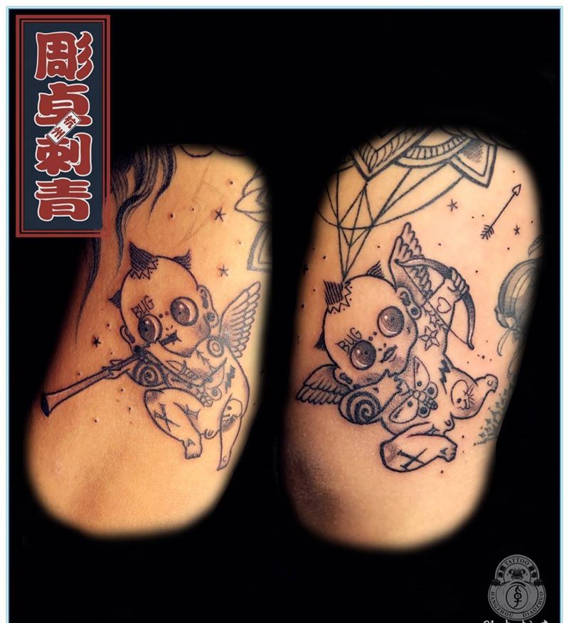 Bug天使纹身图片_成品手臂清新欧美宗教小天使纹身图案