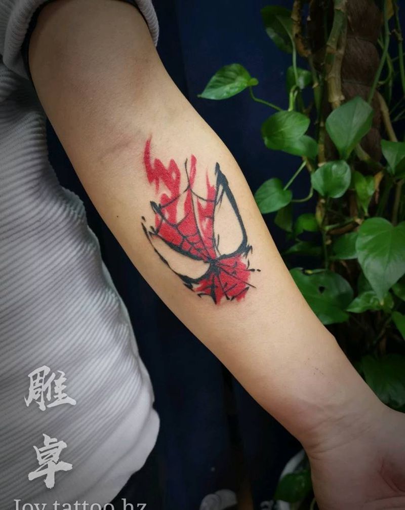 蜘蛛侠纹身图片_手臂水彩Old School蜘蛛侠纹身图案