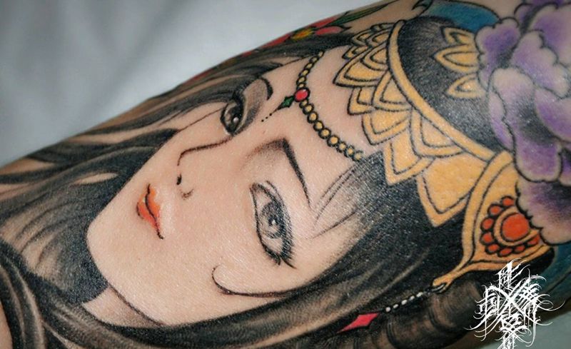 艺妓纹身图片_手臂新传统艺妓纹身图案