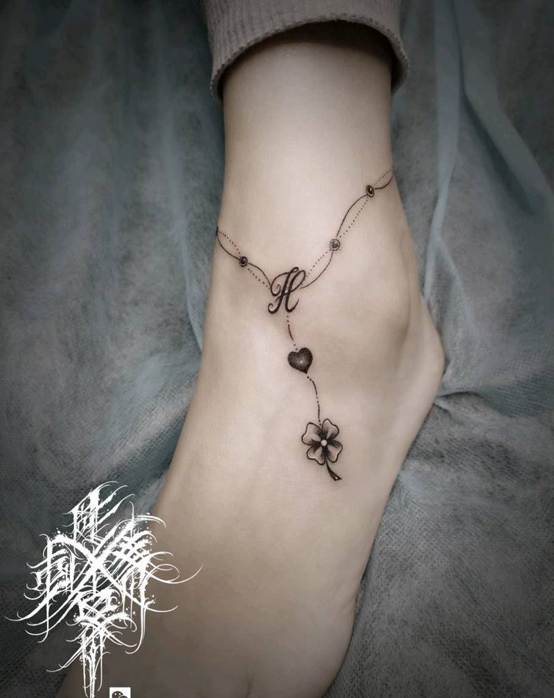 脚链纹身图片_脚部脚链纹身图案