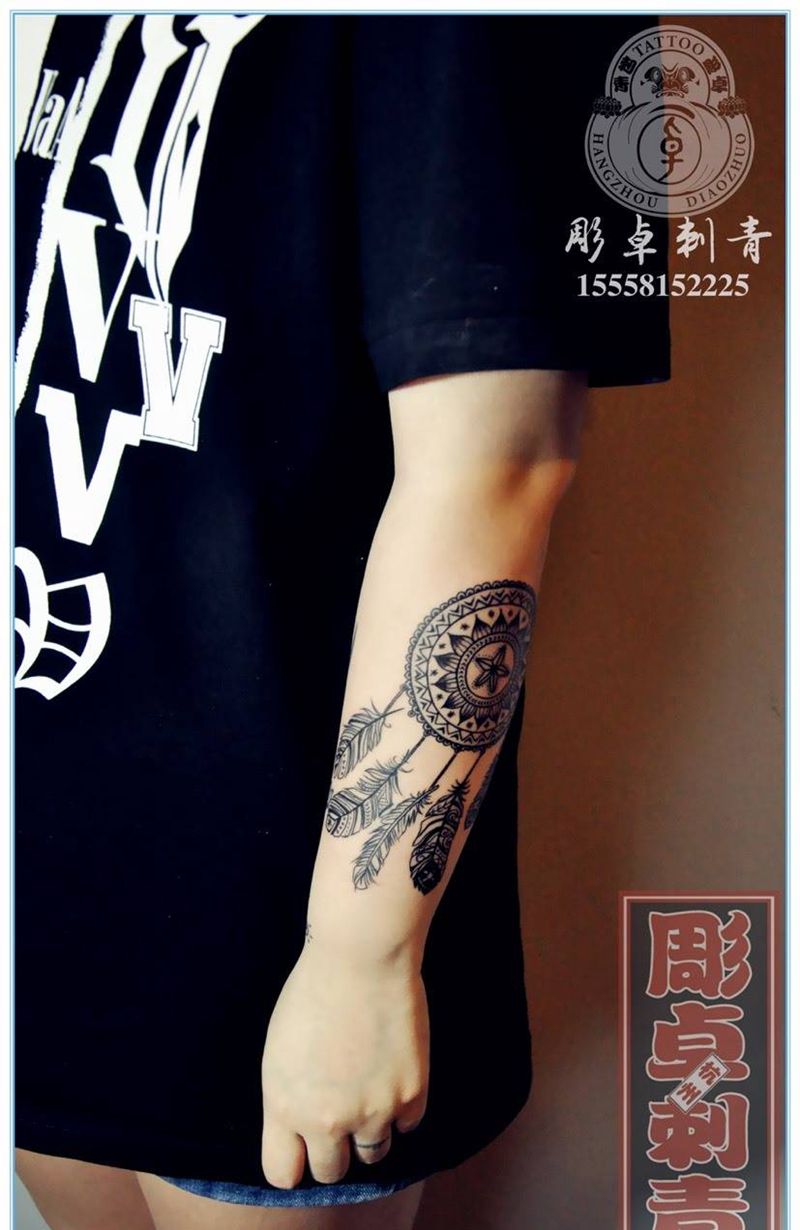 梵花捕梦网纹身图片_成品手臂欧美清新几何图腾Schoo 梵花捕梦网杭州纹身图案