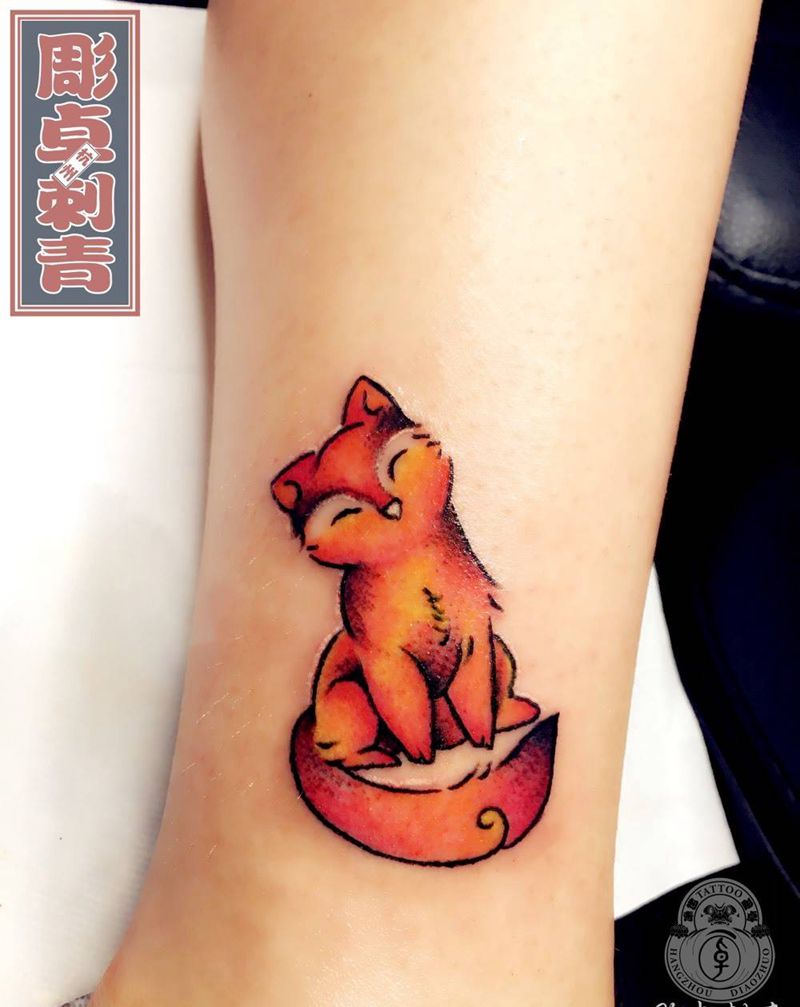 脚踝狐狸纹身图片_成品清新动物杭州狐狸纹身图案