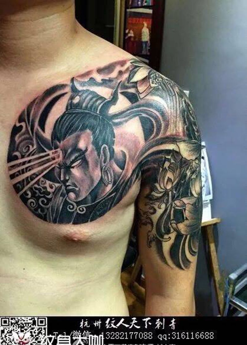 杨戬半甲纹身图片