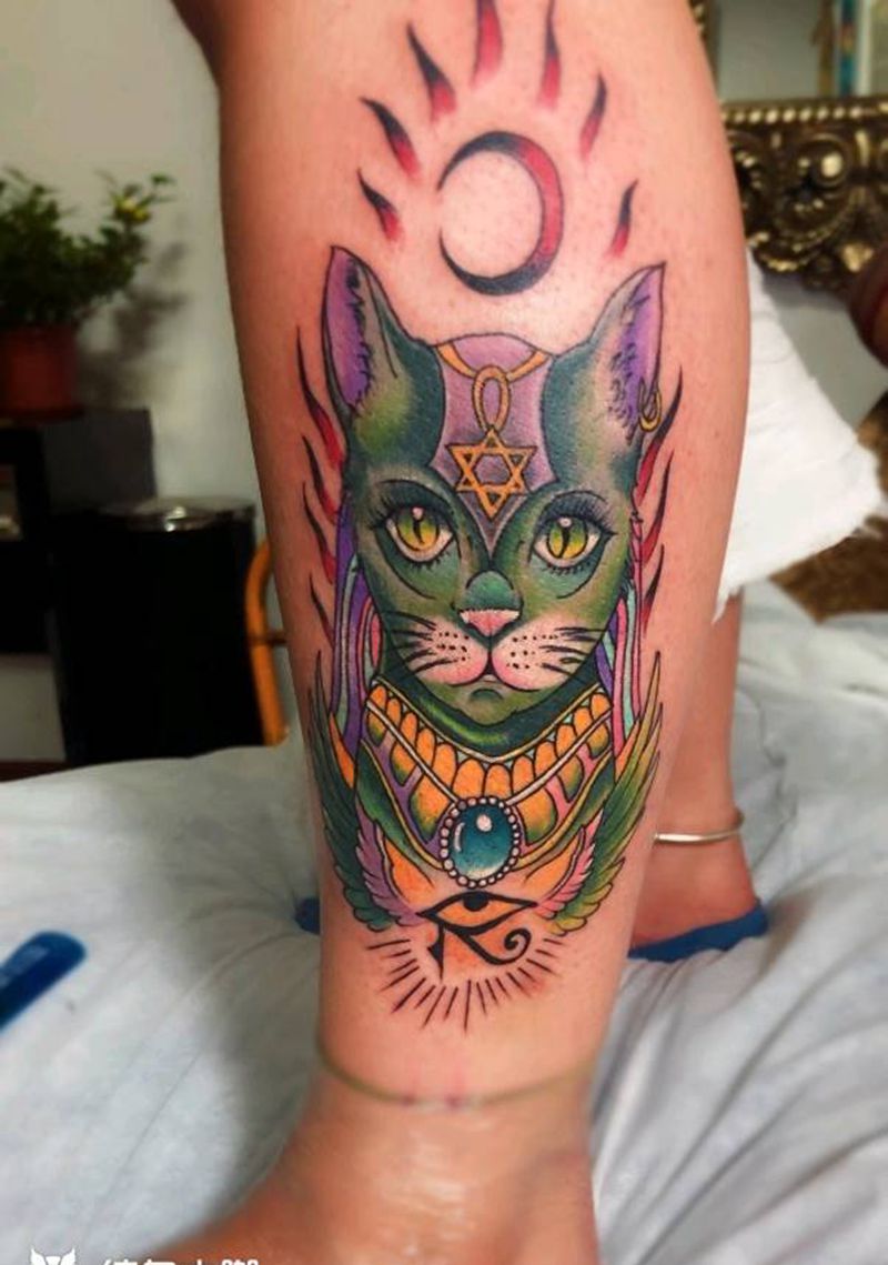 小腿纹身纹身图片_腿部欧美写实纹身图案